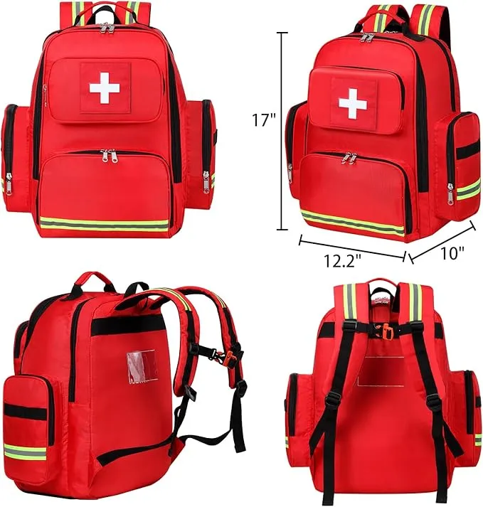 Gatycallaty First Aid Backpack Medical Emt First Responder Bag Empty Ems Emergency Home Health Hiking Trauma Travel Camping (red, Large)