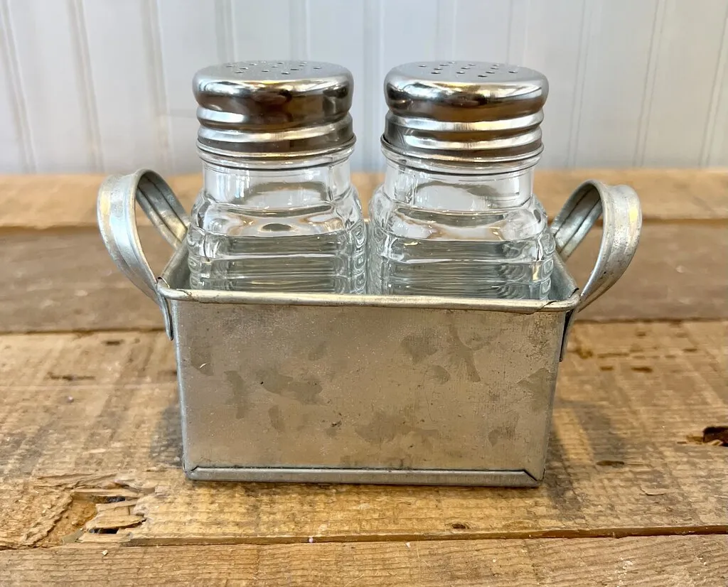 Glass S&P Shakers with Tin Holder