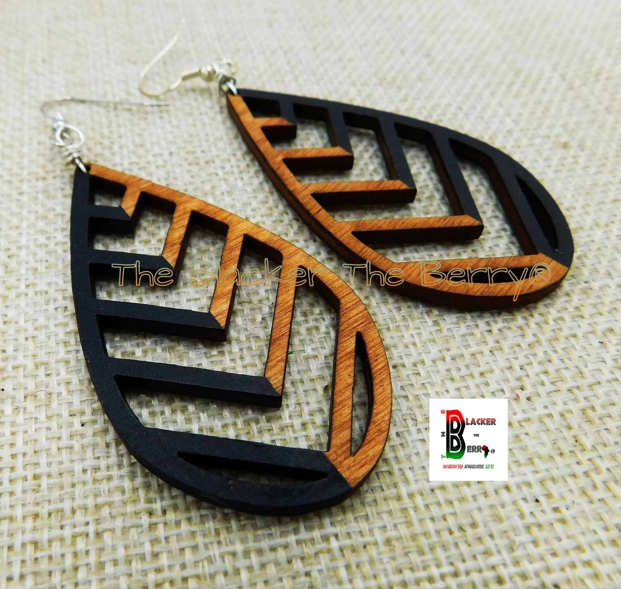 Goddess Earrings Wooden Teardrop Women Handmade Ethnic Black Business