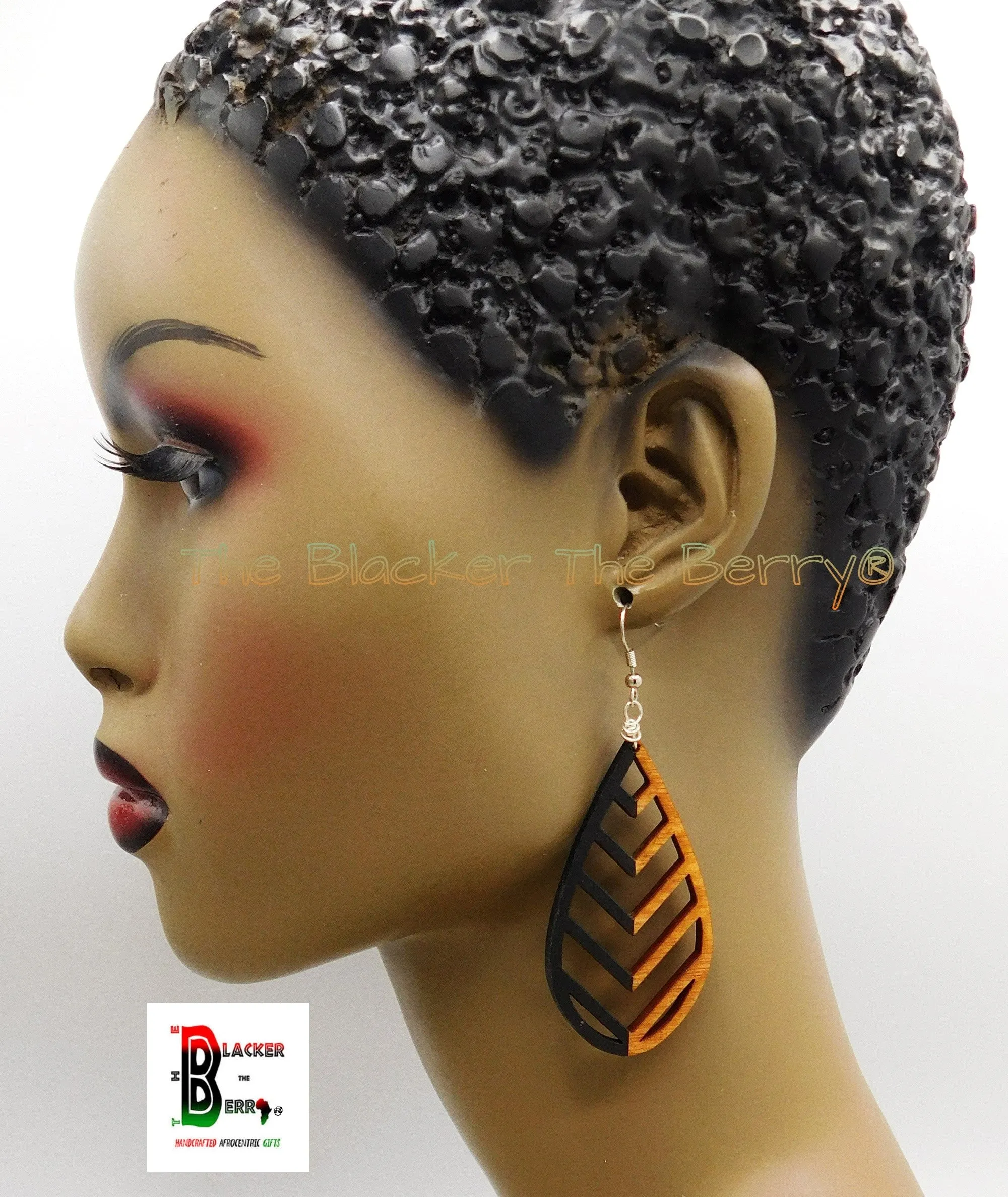 Goddess Earrings Wooden Teardrop Women Handmade Ethnic Black Business