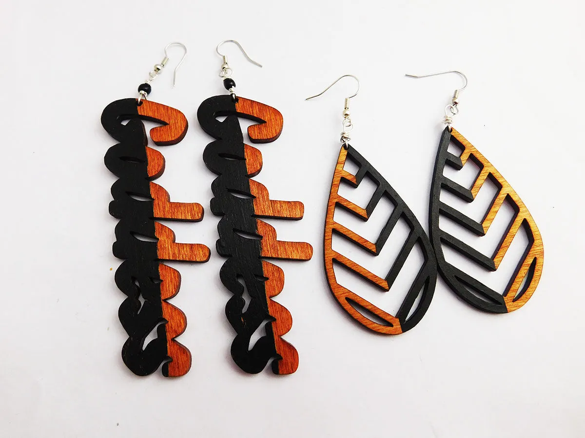 Goddess Earrings Wooden Teardrop Women Handmade Ethnic Black Business