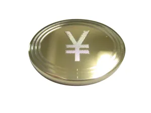 Gold Toned Etched Oval Japanese Yen Currency Sign Pendant Magnet