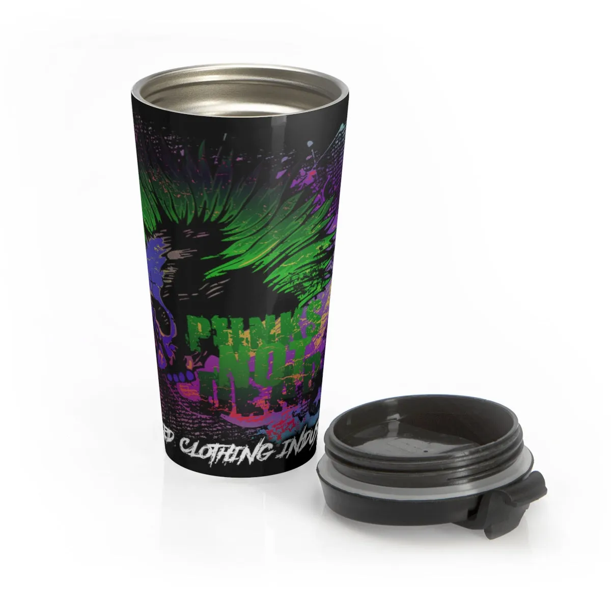 Green & Purple/ Punks Not Dead / Stainless Steel Travel Mug