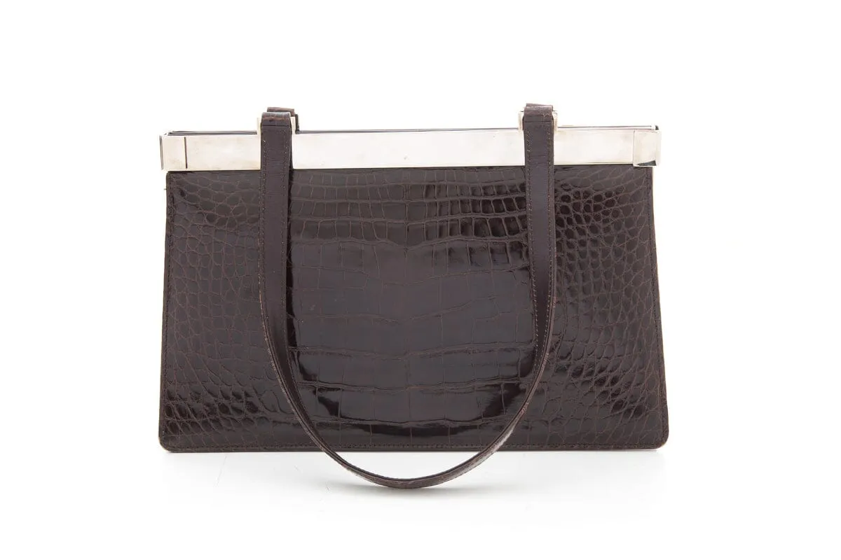 Gucci Brown Crocodile Tom Ford Era Top Handle Handbag