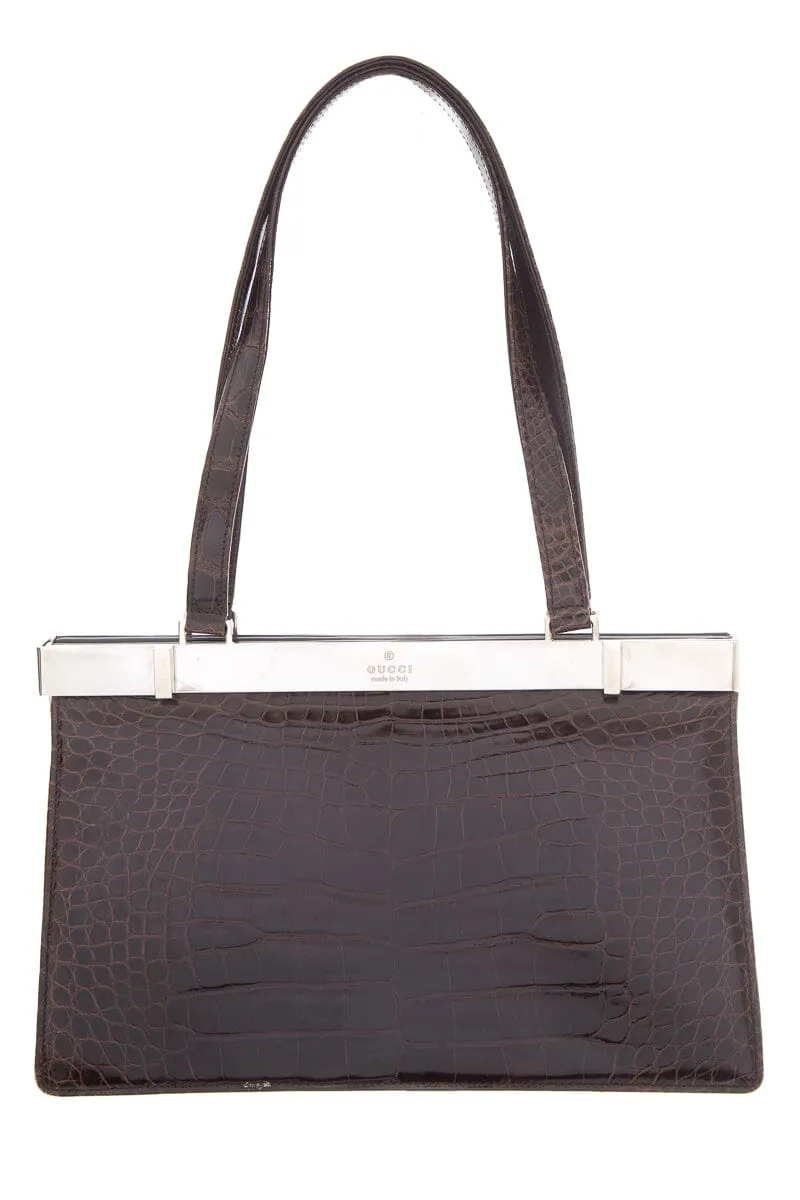 Gucci Brown Crocodile Tom Ford Era Top Handle Handbag