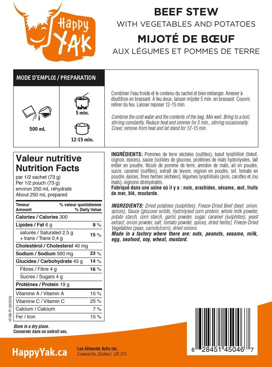 Happy Yak Mijote boeuf aux legumes et pommes de terre