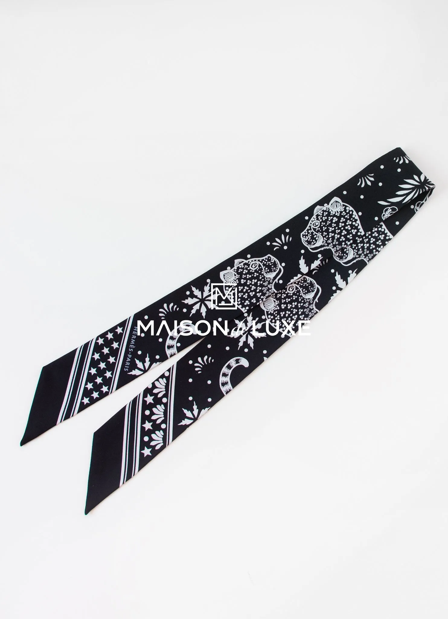 Hermes Black Les Leopards Bandana Twilly