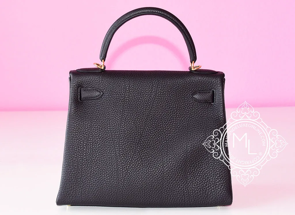 Hermes Noir Black GHW Togo Kelly 28 Handbag