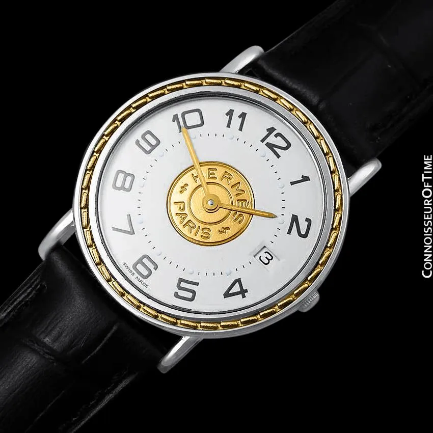 Hermes Sellier Mens Midsize Unisex Watch - Stainless Steel & 18K Gold