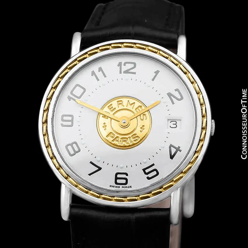 Hermes Sellier Mens Midsize Unisex Watch - Stainless Steel & 18K Gold