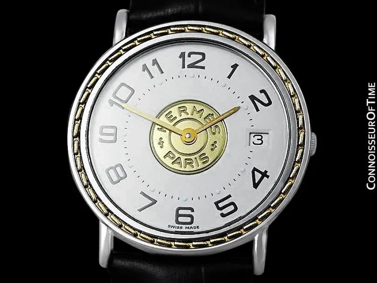 Hermes Sellier Mens Midsize Unisex Watch - Stainless Steel & 18K Gold