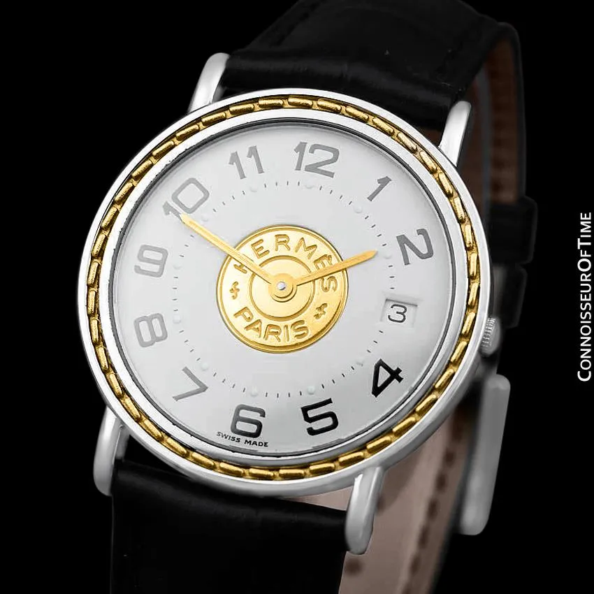 Hermes Sellier Mens Midsize Unisex Watch - Stainless Steel & 18K Gold