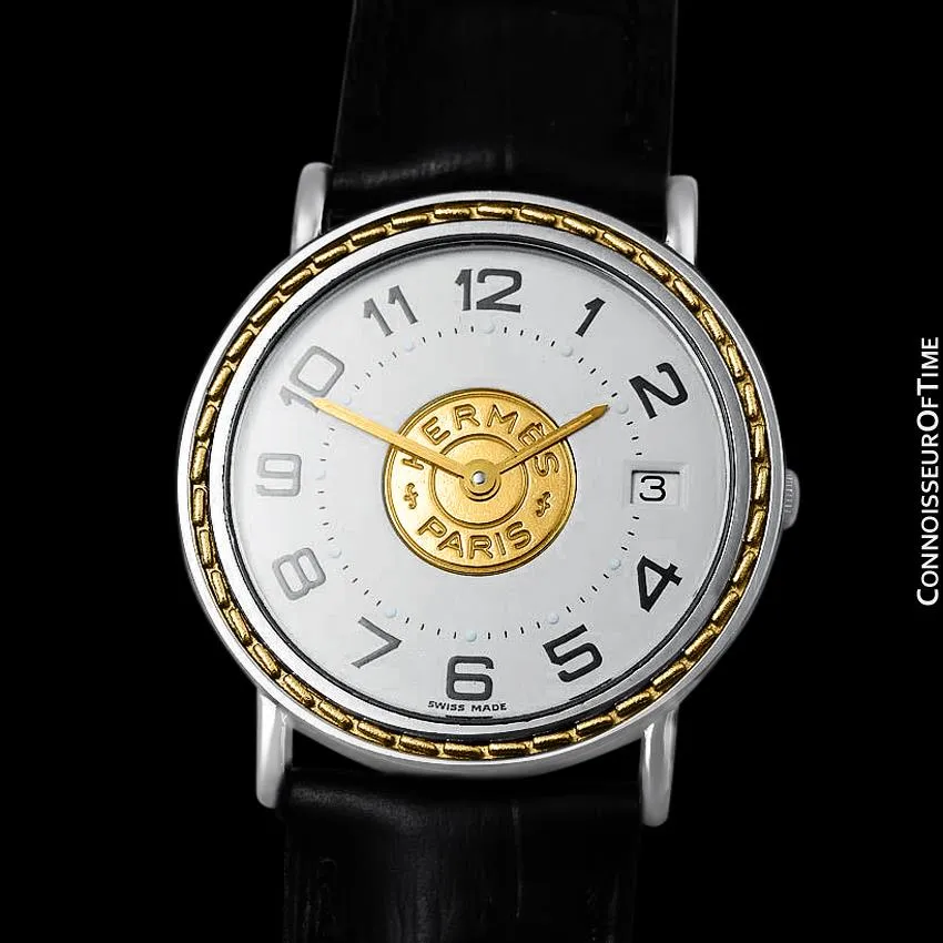 Hermes Sellier Mens Midsize Unisex Watch - Stainless Steel & 18K Gold