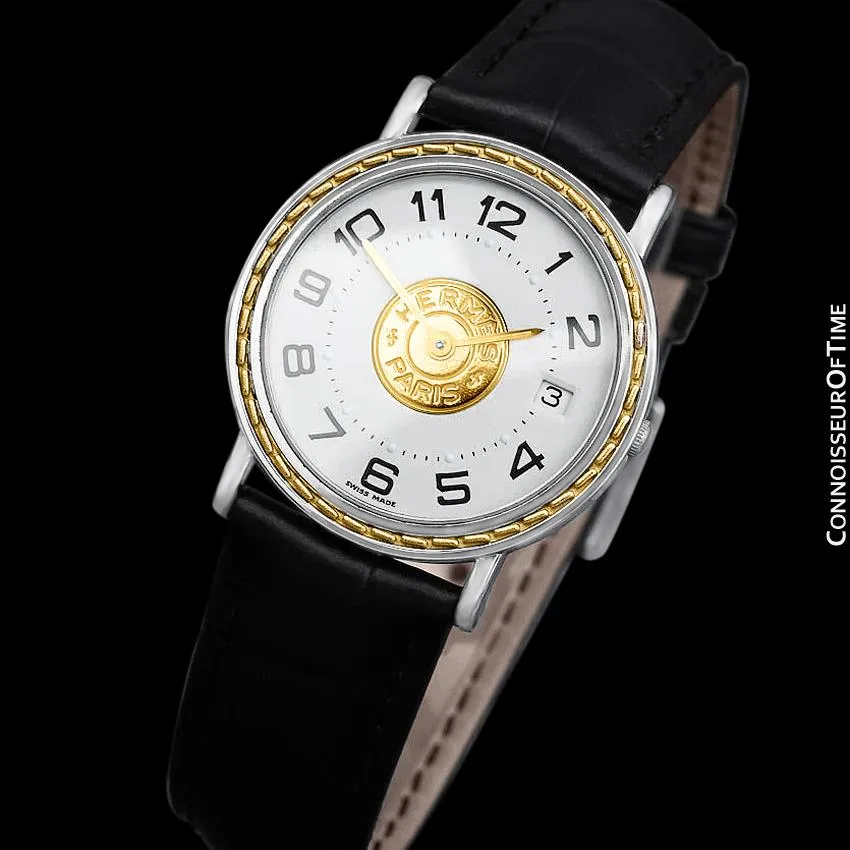 Hermes Sellier Mens Midsize Unisex Watch - Stainless Steel & 18K Gold