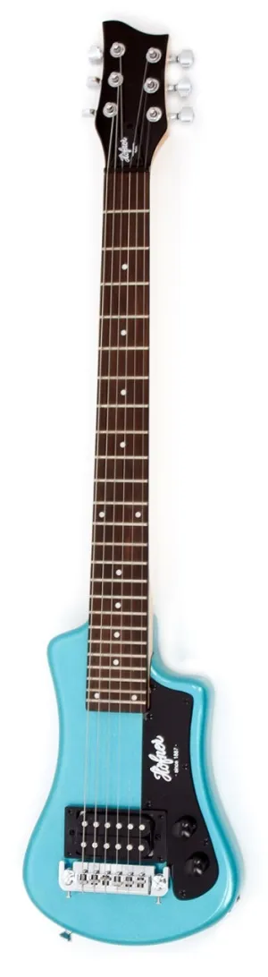 Hofner HOF-HCT-SH-BL-O Shorty Electric Travel Guitar - Blue - with Gig Bag