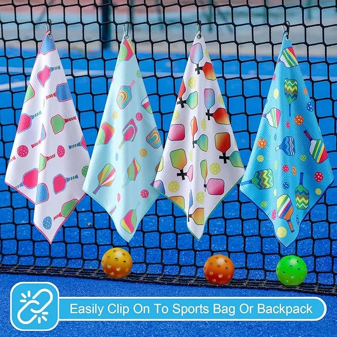 Hosuly 4 Pieces Sports Towels Funny Ball Towels Microfiber Athletic Towels with Clip Accessories Retirement Gift for Men Women Lovers
