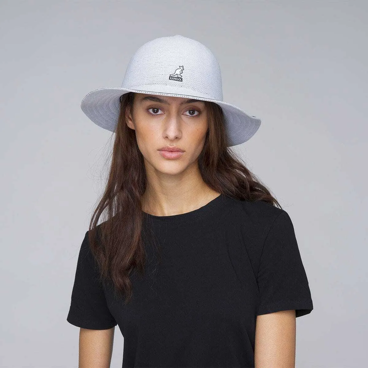 Kangol Womens Tropic Wide Brim Stripe Casual Lightweight Bucket Hat - White