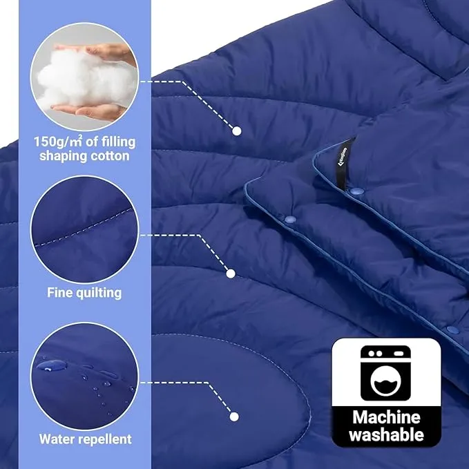 KingCamp Lightweight Camping Blanket - Stylish & Multifunctional Quilt with Snap Button, Portable for Travel, Airplane, Indoor & Outdoor - Provides Warmth - Navy