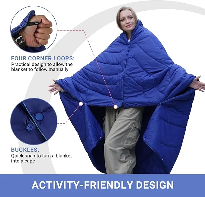 KingCamp Lightweight Camping Blanket - Stylish & Multifunctional Quilt with Snap Button, Portable for Travel, Airplane, Indoor & Outdoor - Provides Warmth - Navy