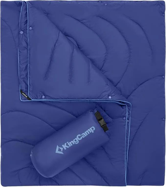 KingCamp Lightweight Camping Blanket - Stylish & Multifunctional Quilt with Snap Button, Portable for Travel, Airplane, Indoor & Outdoor - Provides Warmth - Navy