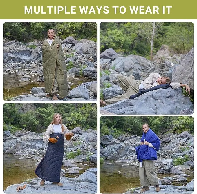 KingCamp Lightweight Camping Blanket - Stylish & Multifunctional Quilt with Snap Button, Portable for Travel, Airplane, Indoor & Outdoor - Provides Warmth - Olive