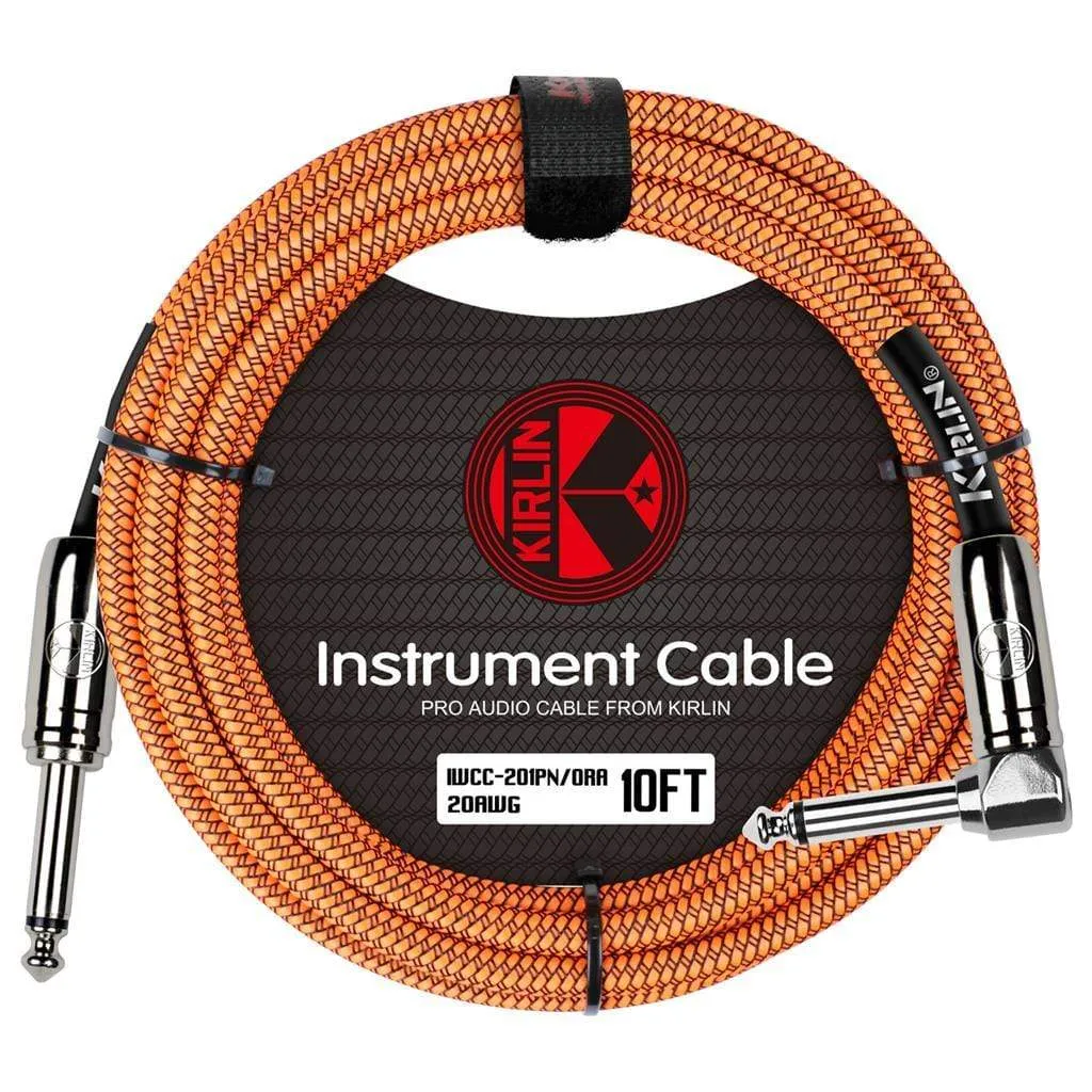 Kirlin Fabric 10 ft Straight/Angle Orange Guitar Cable
