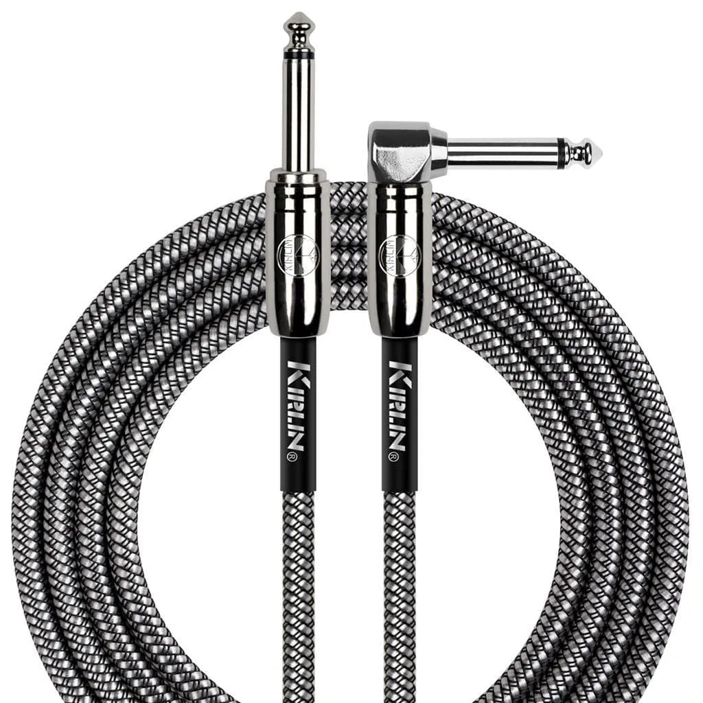Kirlin Fabric 20 ft Straight To Angle Black Guitar Cable