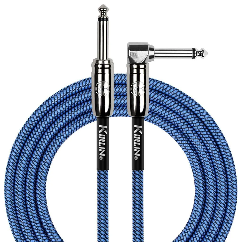 Kirlin Fabric 20 ft Straight To Angle Blue Guitar Cable