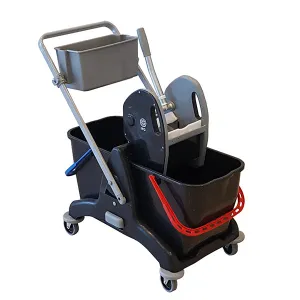 Kleanway 2P - Twin Bucket Trolley (Black)   Wringer   Tray