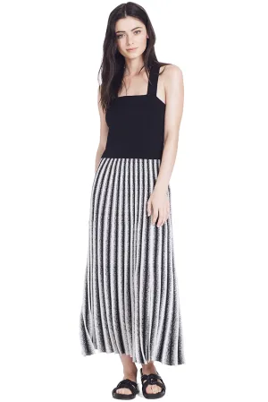 Knit Dress w Pleated Skirt (Stripe)