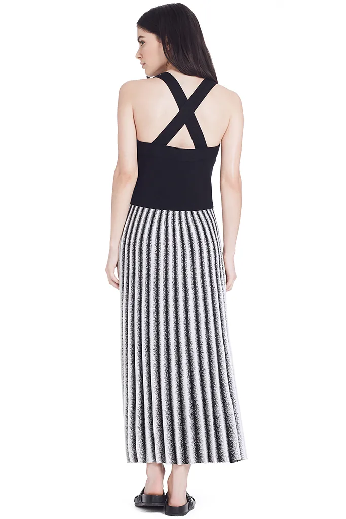 Knit Dress w Pleated Skirt (Stripe)