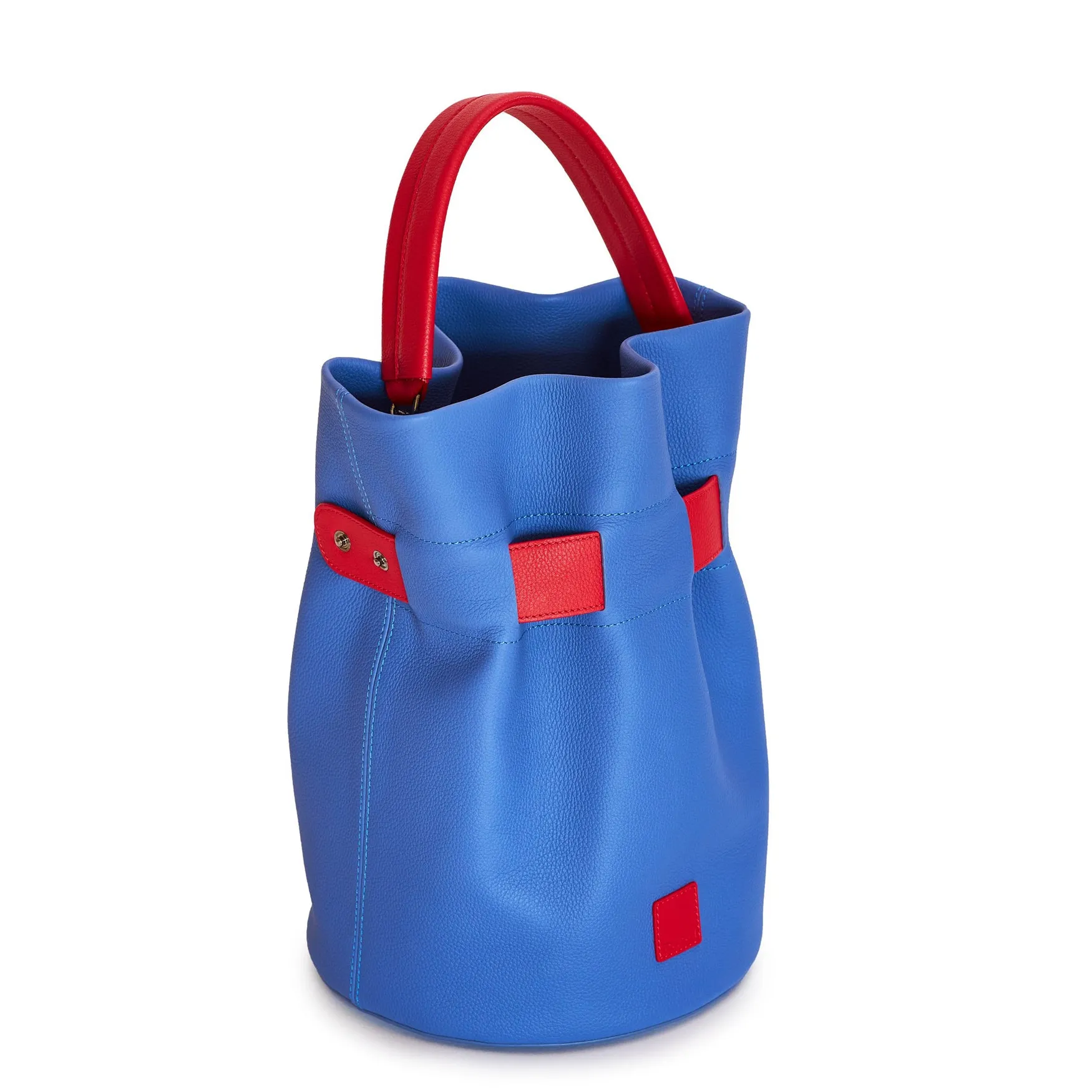la bourse belted leather bucket bag - hot iris