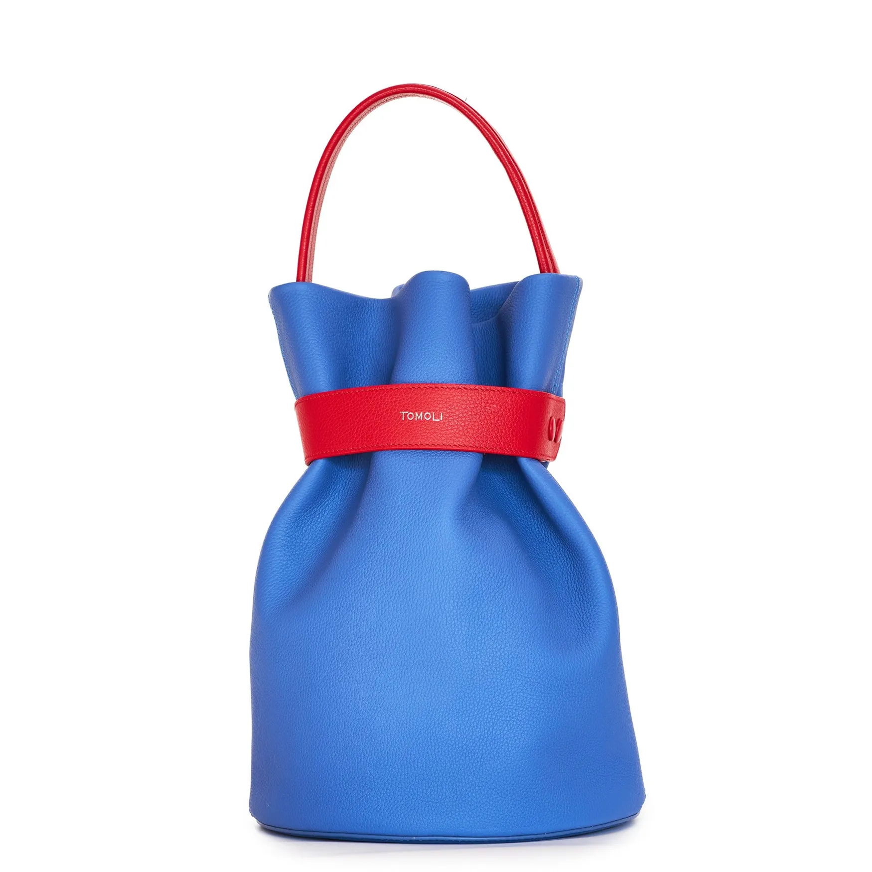 la bourse belted leather bucket bag - hot iris