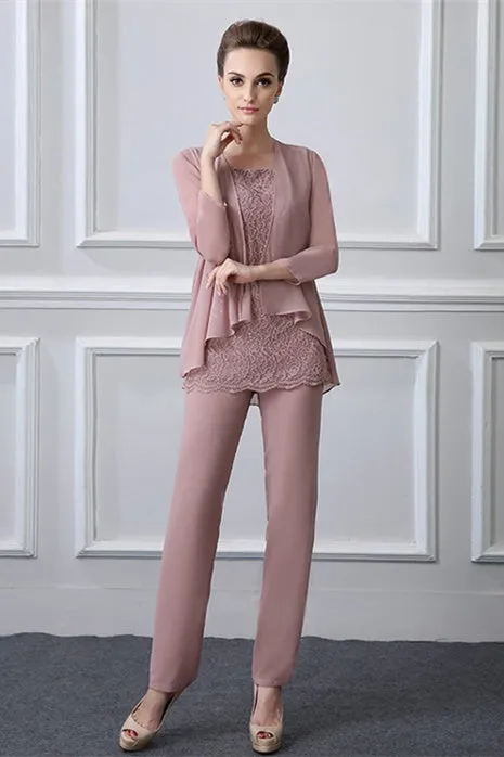 Lace chiffon  sleeveless bateau modest mother's dress