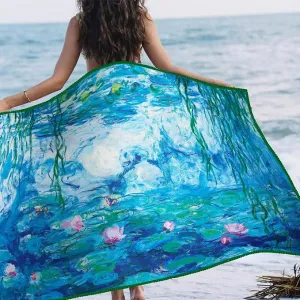 Large Oversized Microfiber Beach Towel - 40x63 Inches, Sand-Free, Quick-Drying, Ultra-Soft, Ideal for Travel, Pool, Yoga, and Camping - Includes Matching Drawstring Travel Pouch, Monet Nympheas