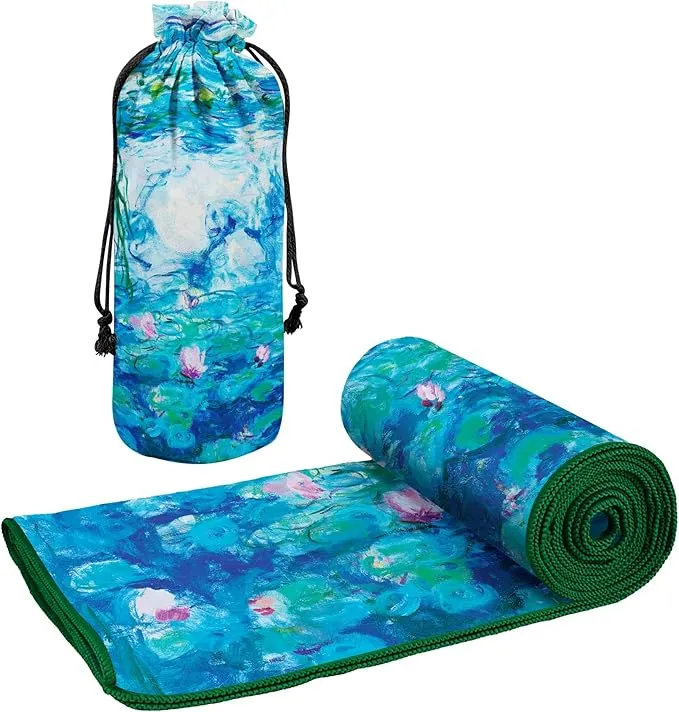 Large Oversized Microfiber Beach Towel - 40x63 Inches, Sand-Free, Quick-Drying, Ultra-Soft, Ideal for Travel, Pool, Yoga, and Camping - Includes Matching Drawstring Travel Pouch, Monet Nympheas