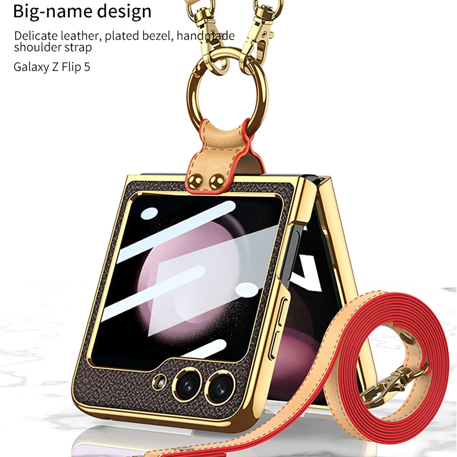 Leather Backpack Style Samsung Galaxy Z Flip5 Case with Shoulder Strap