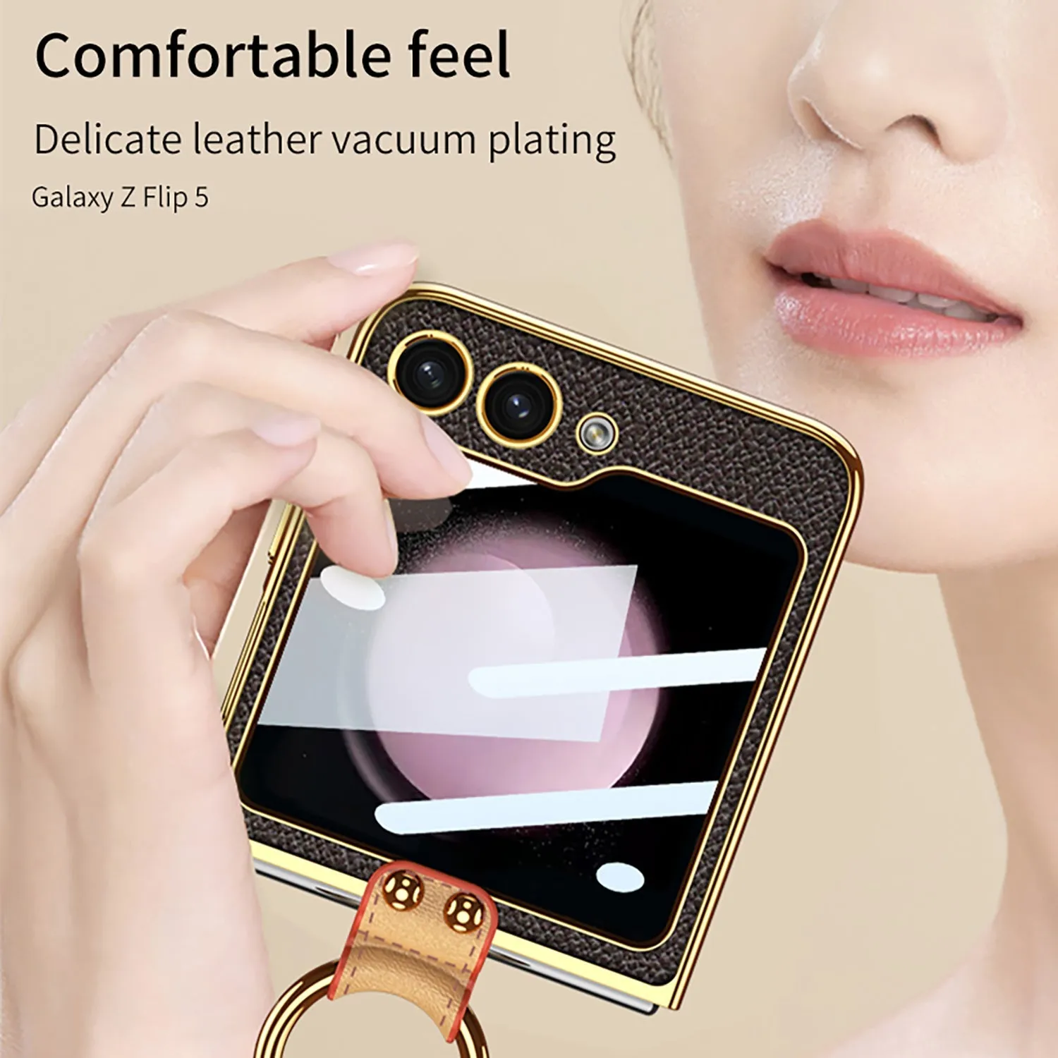Leather Backpack Style Samsung Galaxy Z Flip5 Case with Shoulder Strap