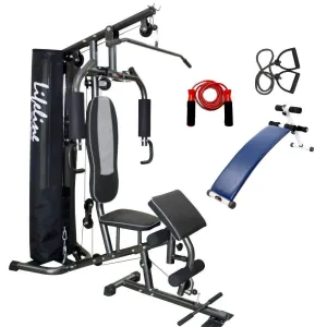 Lifeline Home Gym Machine Deluxe 005 For Workout At Home Bundles With Resistance Band, Skipping Rope and Exercise Curve Bench 5501A || Available on EMI