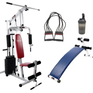 Lifeline Home Gym Station 002 For Workout At Home Bundles With Chest Expander, Shaker Bottle and Gym Curve Bench 5501A || Available on EMI