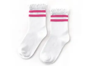 Little Stocking Co Lace Midi Socks - Hot Pink Stripe