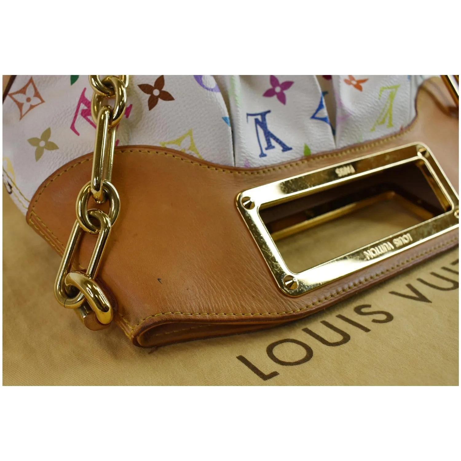 LOUIS VUITTON Judy MM Monogram Canvas Multicolor Satchel Bag White