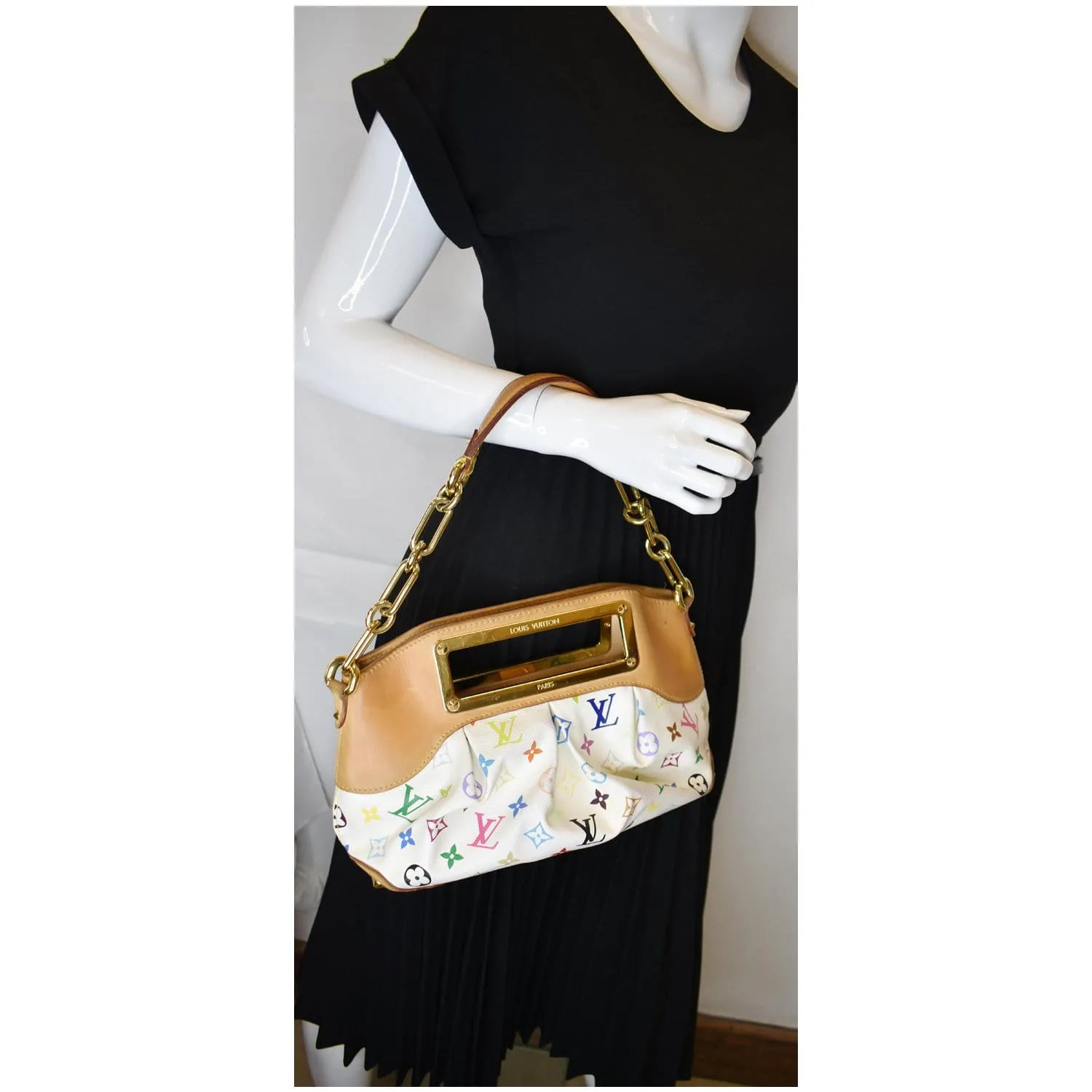 LOUIS VUITTON Judy MM Monogram Canvas Multicolor Satchel Bag White