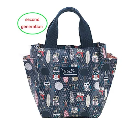 Lunch Bag Box Tote Handbag with Water Bottle Holder for Women Mom Snack Bag(Owl Print)