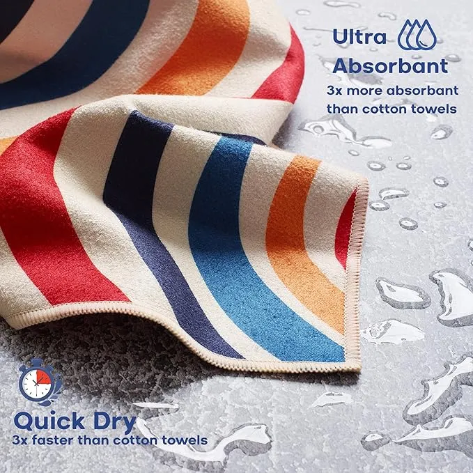 Luxe (380GSM) Oversized (180x60CM) Performance Microfiber Towel Made from Recycled Materials | Quick-Drying, Sand-Free, and Compact | Stink-Resistant | Ideal for Camping, Beach, Yoga (Waves)