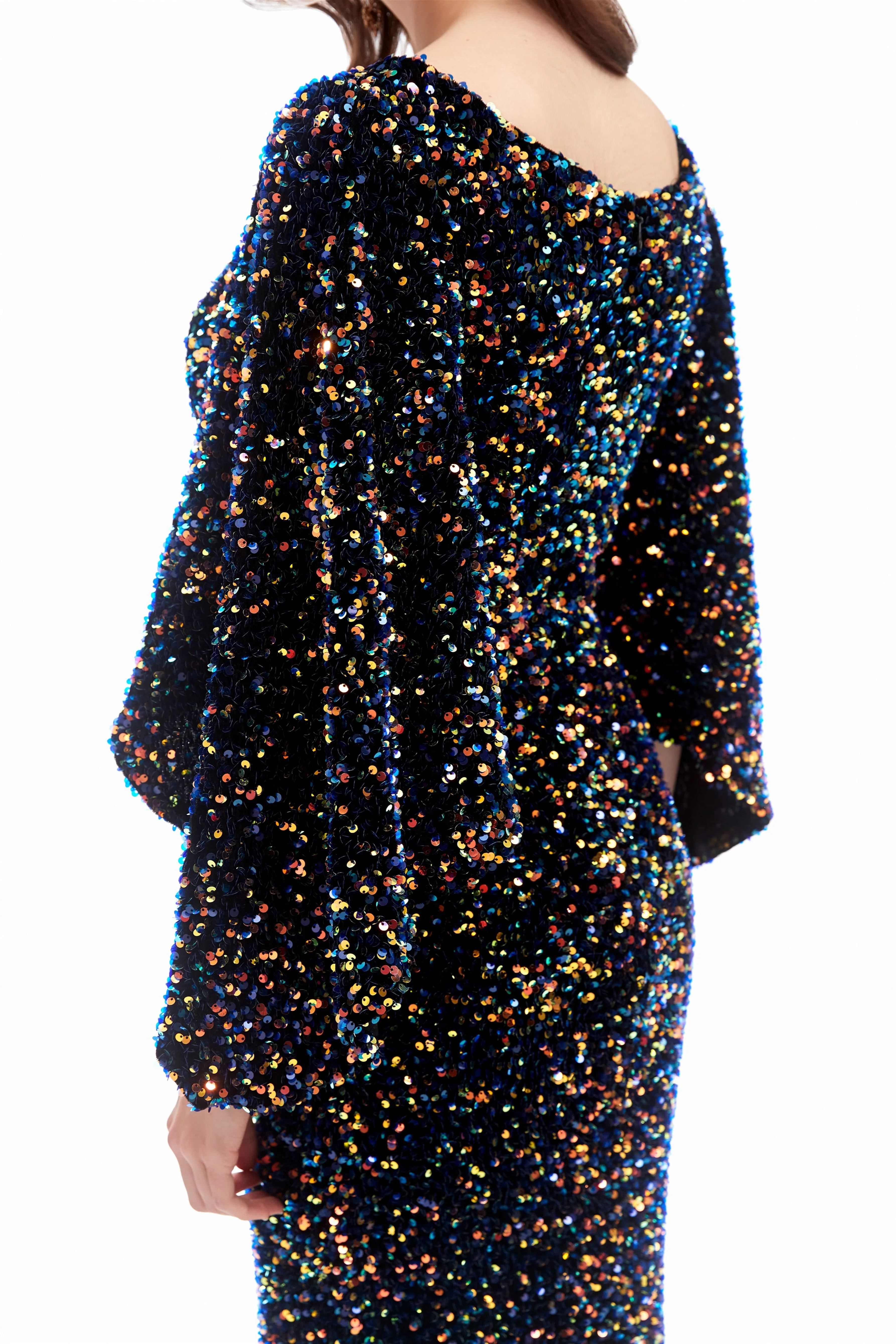 Mermaid V-neck Sequined Floor-length Long Sleeve Prom Dress