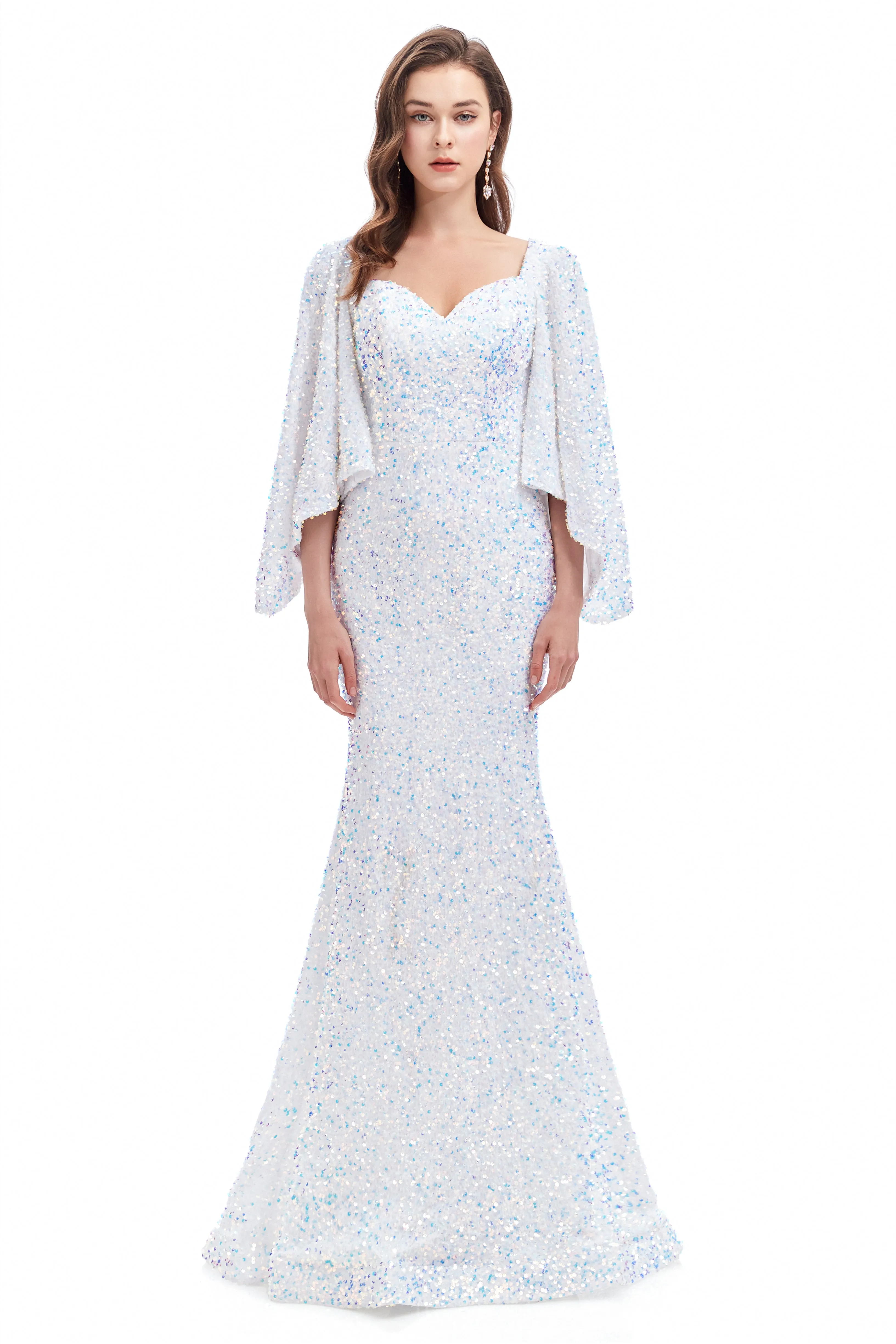 Mermaid V-neck Sequined Floor-length Long Sleeve Prom Dress