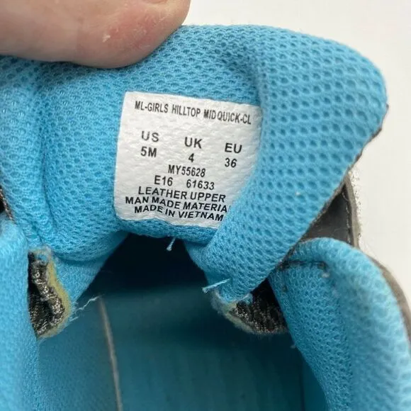 Merrell Mid Waterproof HILLTOP Ventilator Hiking Boot Girls Sz 5 Gray Blue