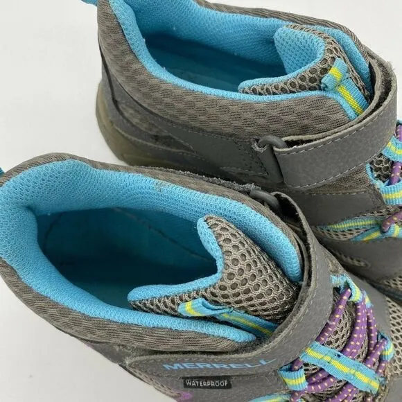 Merrell Mid Waterproof HILLTOP Ventilator Hiking Boot Girls Sz 5 Gray Blue