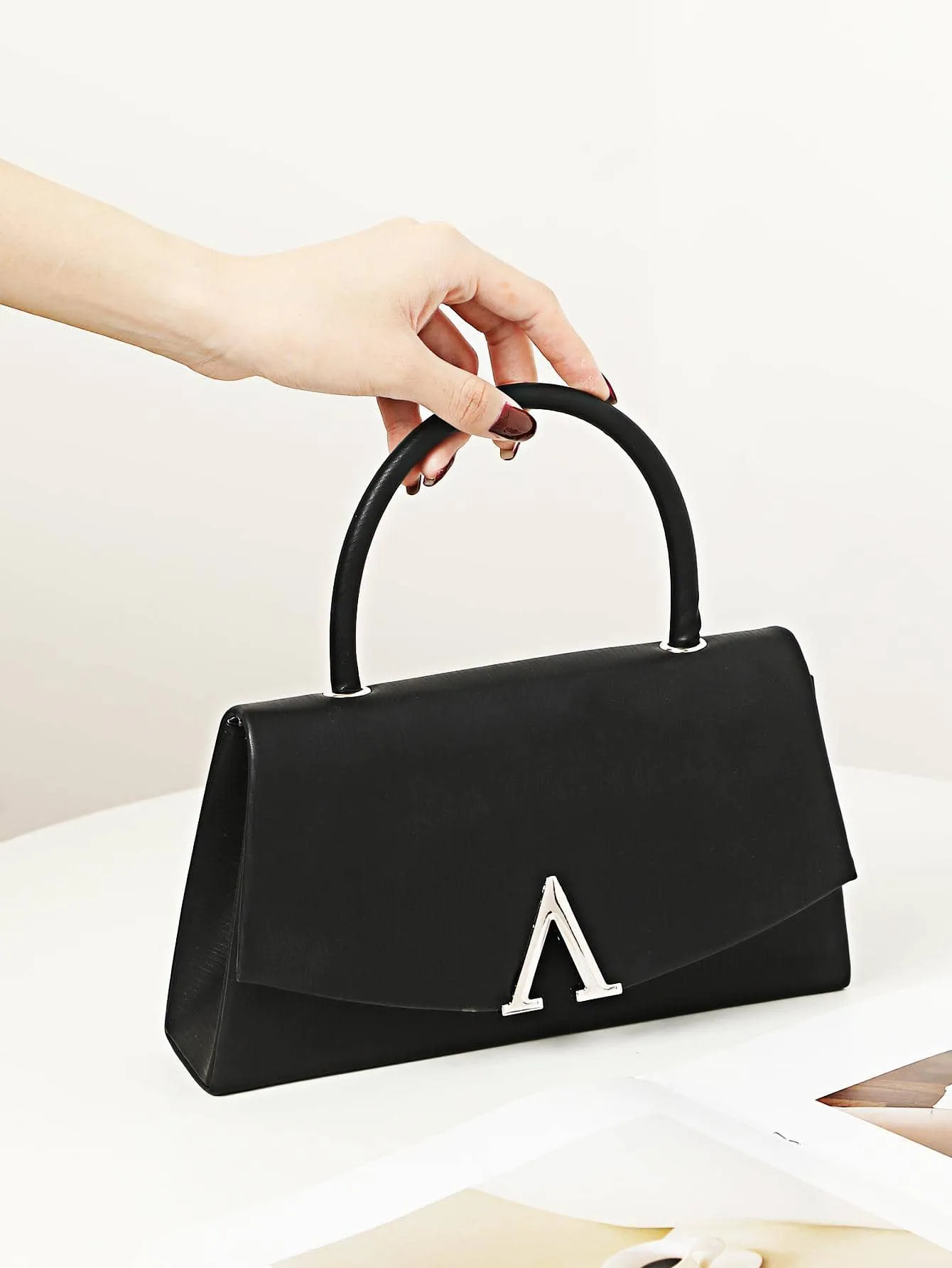 Metal Decor Flap Square Bag - Black